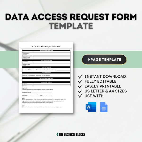 Data Access Request Form Template Data Request Form Template Data Management Business Data Business Templates GDPR Data Access Request Form