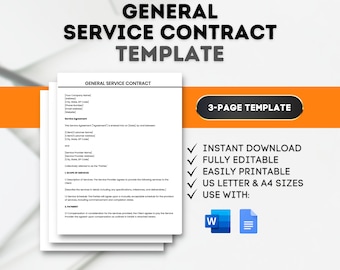General Service Contract Template Simple Work Contract Independent Contractor Agreement Small Business Work Agreement Binding Agreement