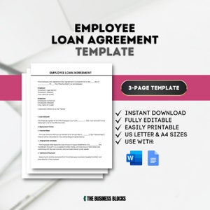 Sjabloon voor werknemersleningsovereenkomsten Leningscontract Lenen Leningen Belofte om te betalen Leningsdocument Bewerkbare sjabloon Promesse Betalingsformulier