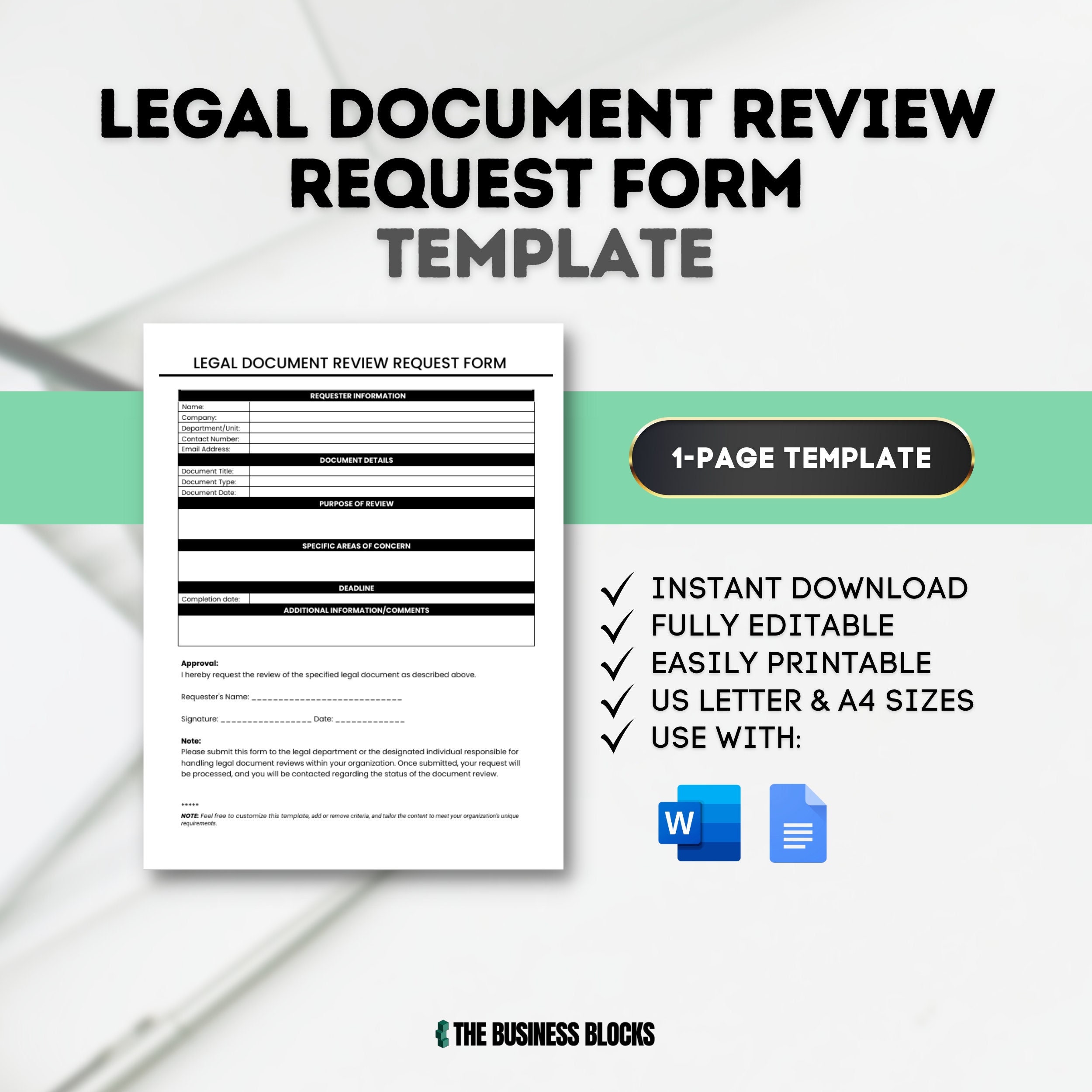 Legal Document Review Request Form Template (google Docs, MS Word) - Etsy