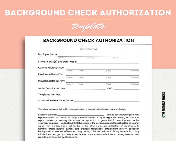 Background Check Authorization Form Background Consent HR - Etsy