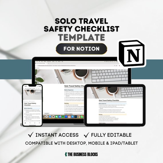 Notion Solo Travel Safety Checklist Template (Digital Download)