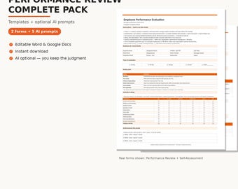 Performance Review Template Pack — Self Assessment + AI Prompts Word Docs