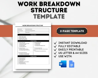 Work Breakdown Structure Template Project Management Task Tracker Small Project Planner Small Business Tracker Project Timeline Productivity