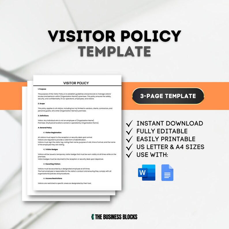 Visitor Policy Template Editable Visitor Guidelines digital Download 