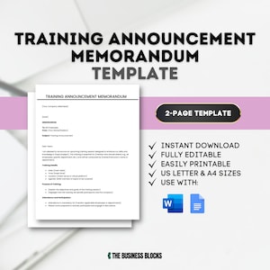 Training Announcement Memo Template: Staff Development (Google Docs, MS Word)