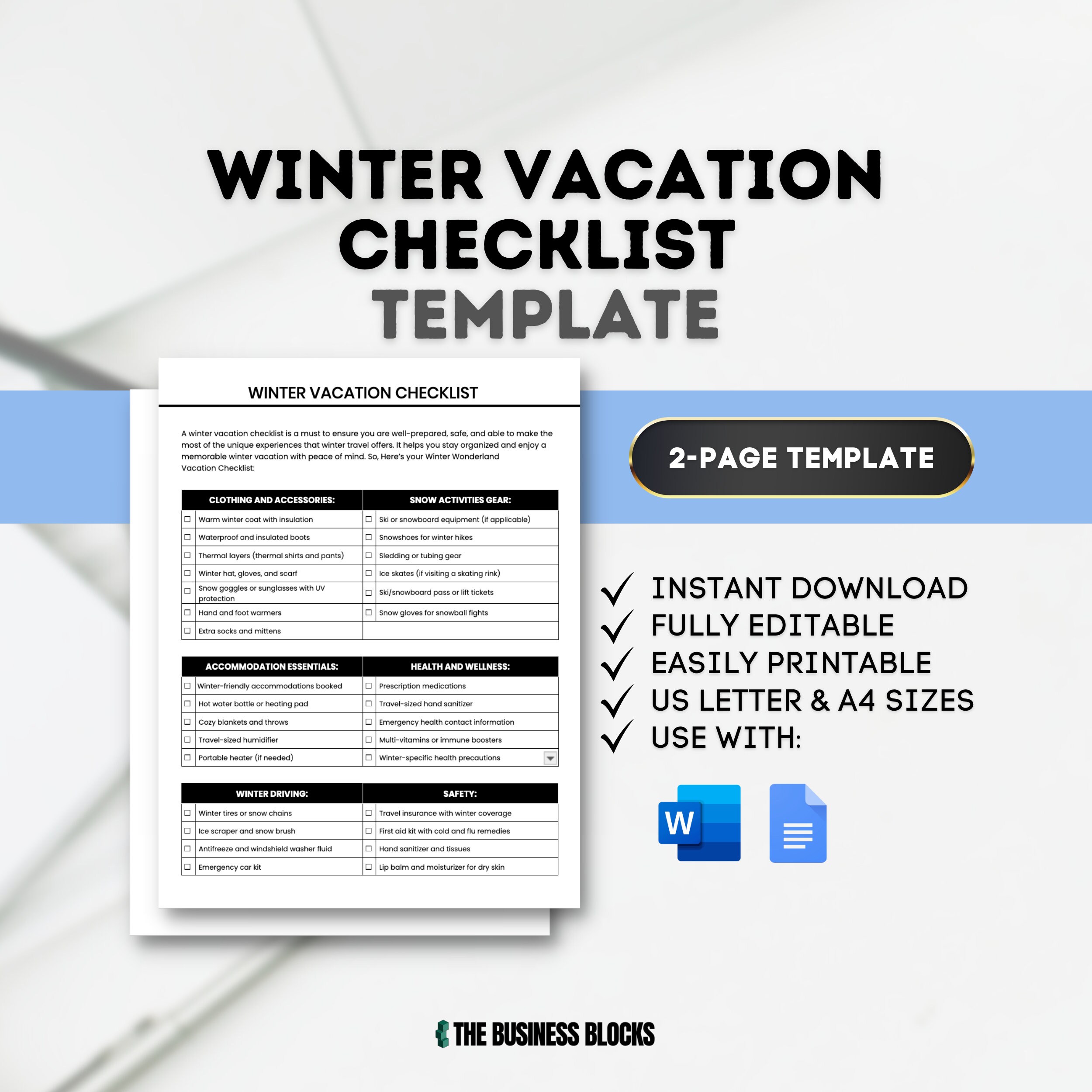 Winter Vacation Checklist Template Holiday Travel Checklist Winter Trip Packing List Ski Vacation Packing Checklist Snowy Getaway Essentials