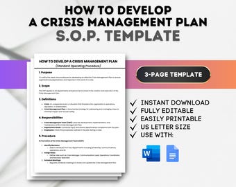 Crisis Management Plan SOP Template: Emergency Response (Digital Download)