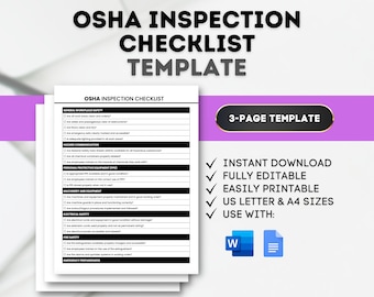 OSHA Inspection Checklist Template: Workplace Safety Compliance (Google Docs, MS Word)
