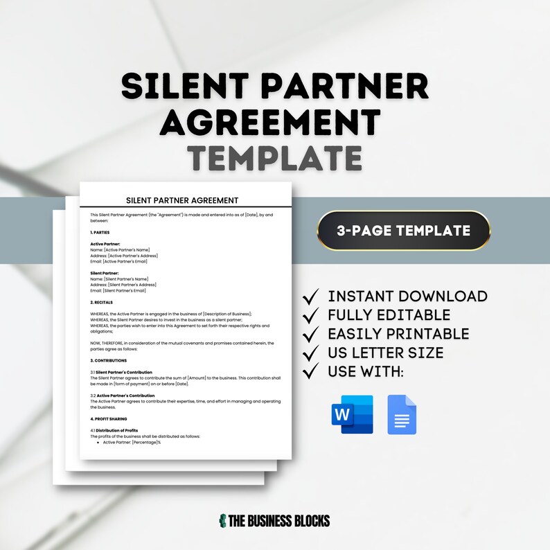 Silent Partner Agreement Template Silent Partner Contract Silent Silent Partner Agreement Template Silent Partner Contract Silent