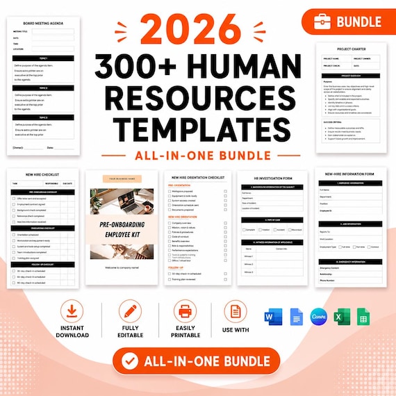 HR Templates: Employee Onboarding, Handbook, Forms (Digital Download)