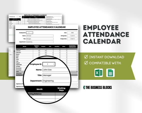 Employee Attendance Sheet Employee Absence Tracker Employee Attendance  Template Google Sheet Attendance Database Excel Employee Manager - Etsy