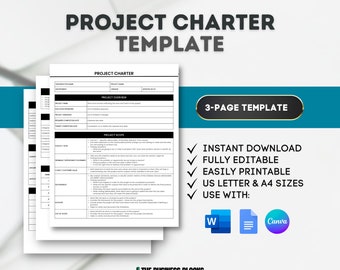 Project Charter Template Project Scope Check List Project Planner Printable Project Checklist Project Status Report Project Plan Template