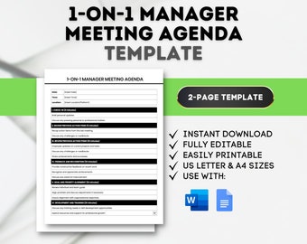 1-On-1 Manager Meeting Agenda Template 1:1 Meeting Format Managerial Meeting Agenda Team Leader Agenda Template Professional Meeting Agenda