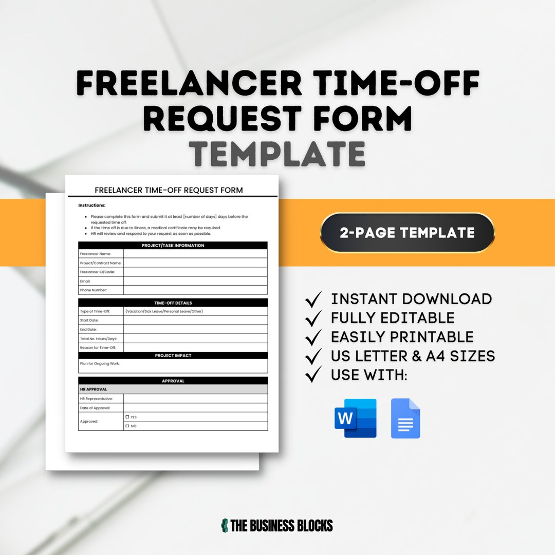 Freelancer Time-off Request Form Template (google Docs, MS Word) - Etsy