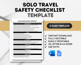 Mall för säkerhetschecklista för ensamresor: Redigerbara resetips (digital nedladdning)