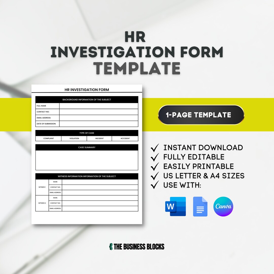 HR Investigation Form Conduct Template Complaint Form Investigation