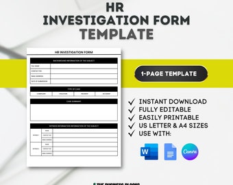 HR Investigation Form Template: Code of Conduct (Digital Download)