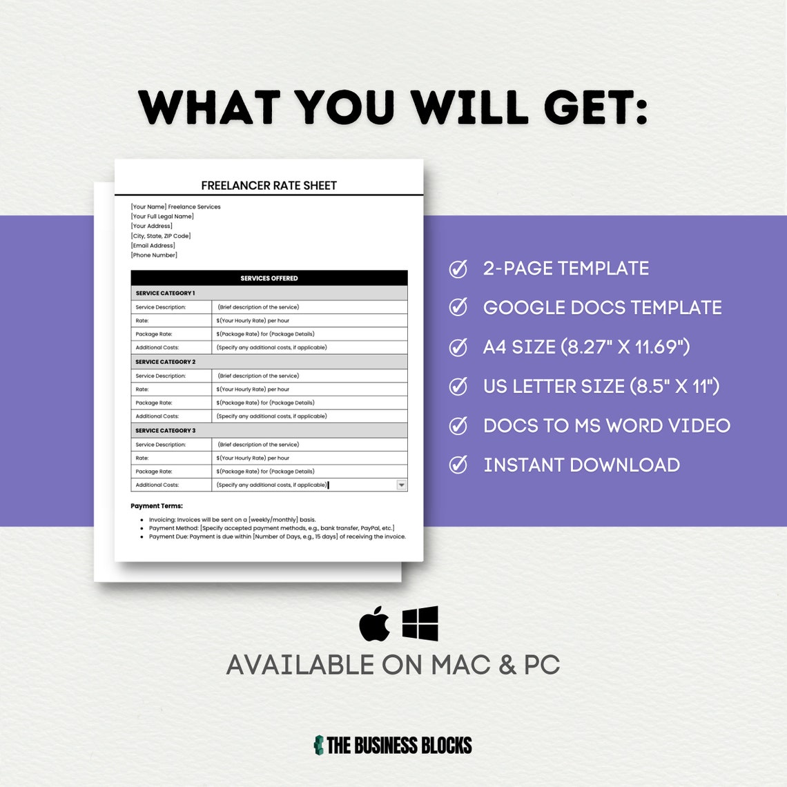 Freelancer Rate Sheet Template: Editable Pricing Guide (google Docs, MS ...