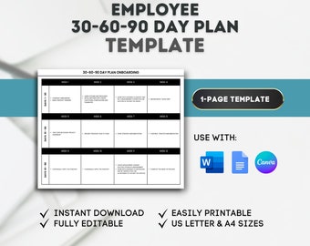 Employee Onboarding 30 60 90 Day Plan Template (Canva, Google Docs, Word)