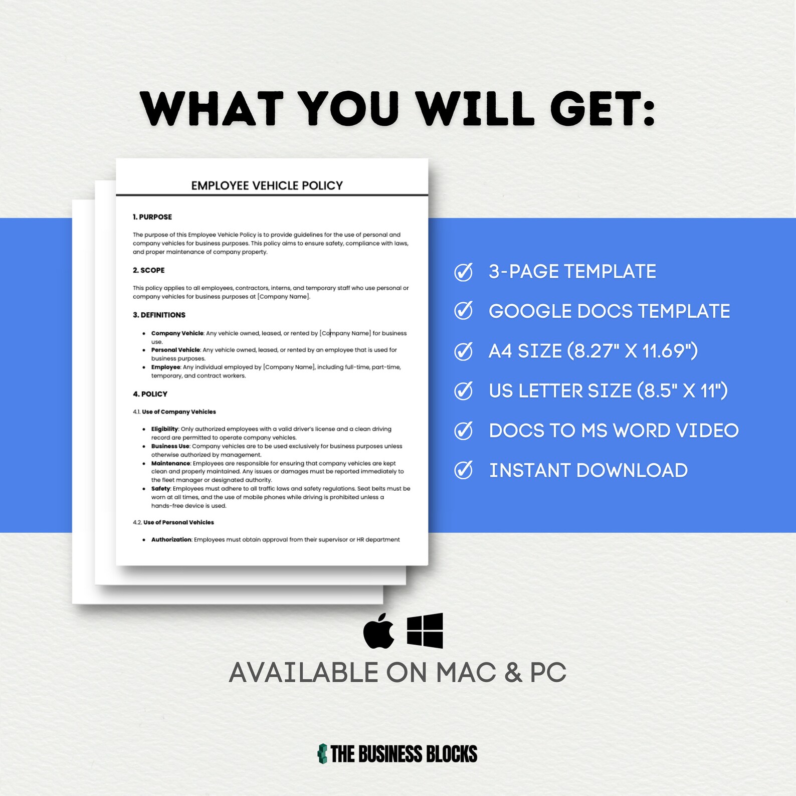 Employee Vehicle Policy Template: Company Car Use (google Docs, MS Word ...