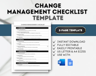 Change Management Checklist Template: Editable Process Control Log (Digital Download)
