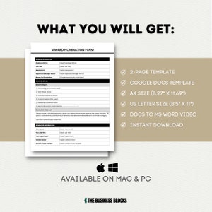 Employee Award Nomination Form Template (google Docs, MS Word) - Etsy