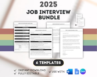 Job Interview Template Bundle: Interview Questions, Checklist (Canva, Word, Google Docs)
