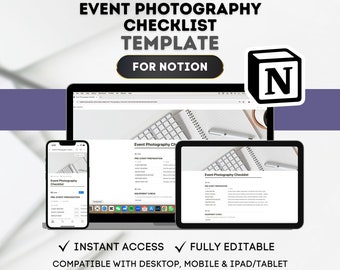 NOTION Event Photography Checklist Template Event Planning Template Event Preparation Guide Photography Workflow Template Event Shot List