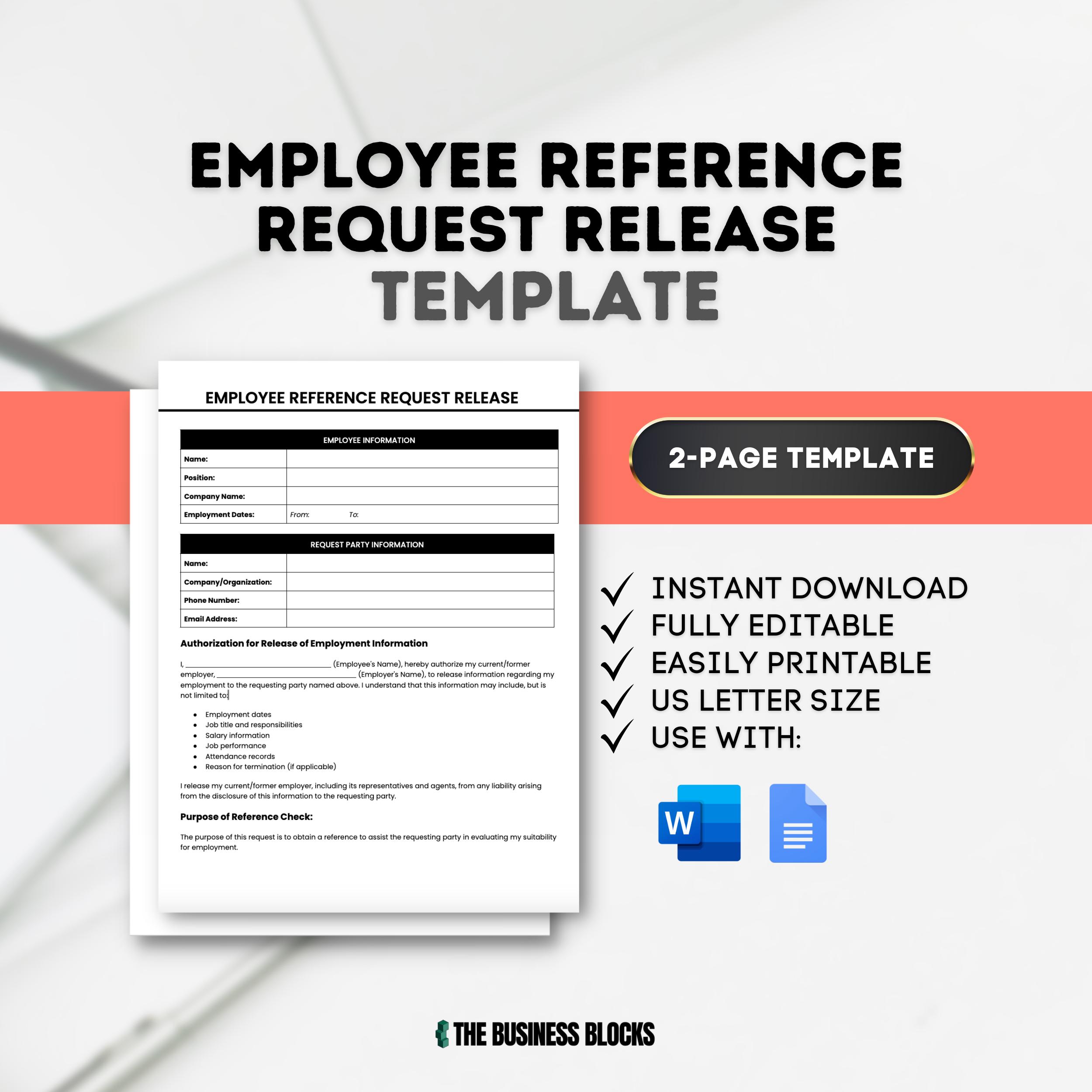 Employee Reference Request Release Template (google Docs, MS Word) - Etsy