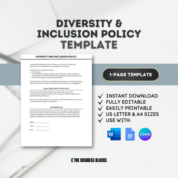 Diversity And Inclusion Policy HR Policy Template Equity Diversity Inclusion Policy HR Templates Equal Opportunities Policy Inclusivity