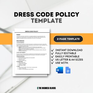 Dress Code Policy Template Human Resources Templates Employee Onboarding Small Business Policies HR Templates New Hire Packet What to Wear