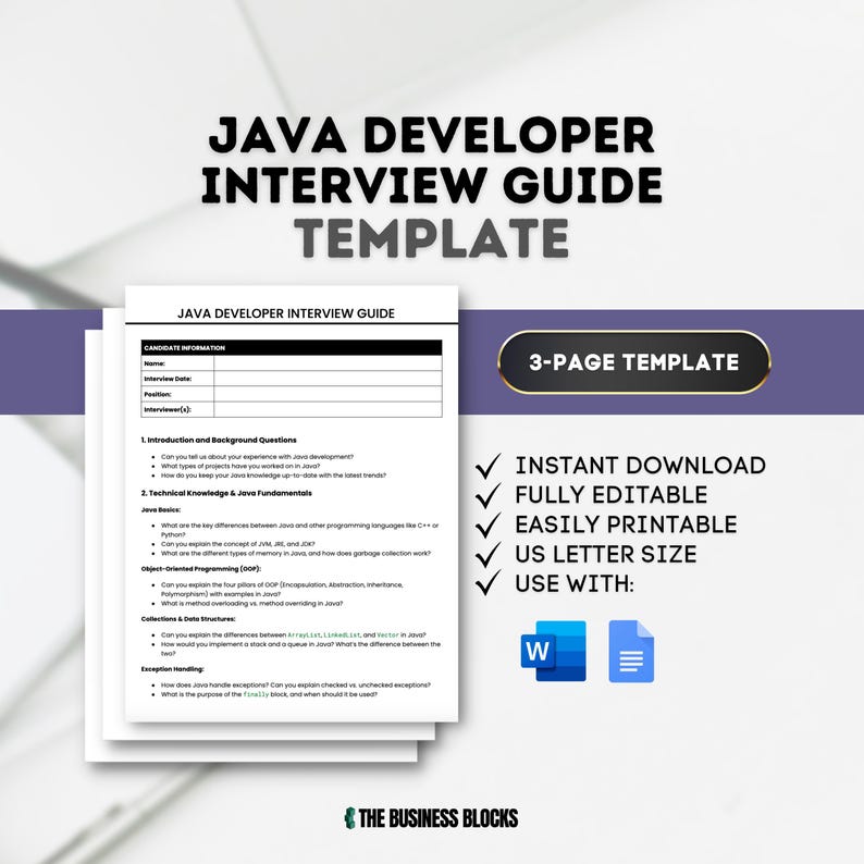 Java Developer Interview Guide Template (Google Docs, MS Word) image 1