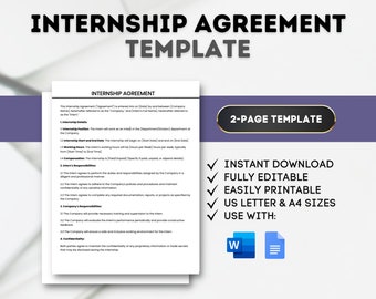 Internship Agreement Template Human Resources Internship Contract Student Internship Agreement Customizable Internship Agreement HR Template