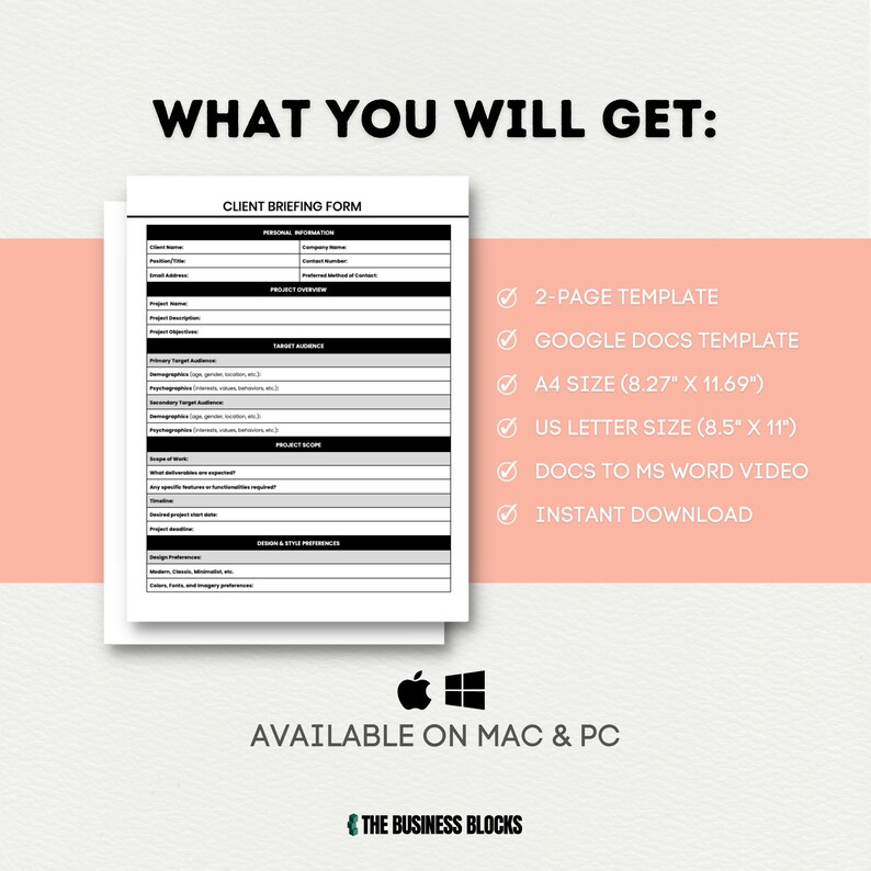 Client Brief Form Template: Project Questionnaire (digital Download) - Etsy