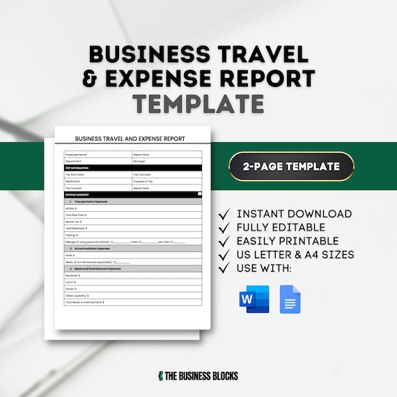 Business Travel Expense Report Template: Corporate Reimbursement Form (Google Docs, MS Word)