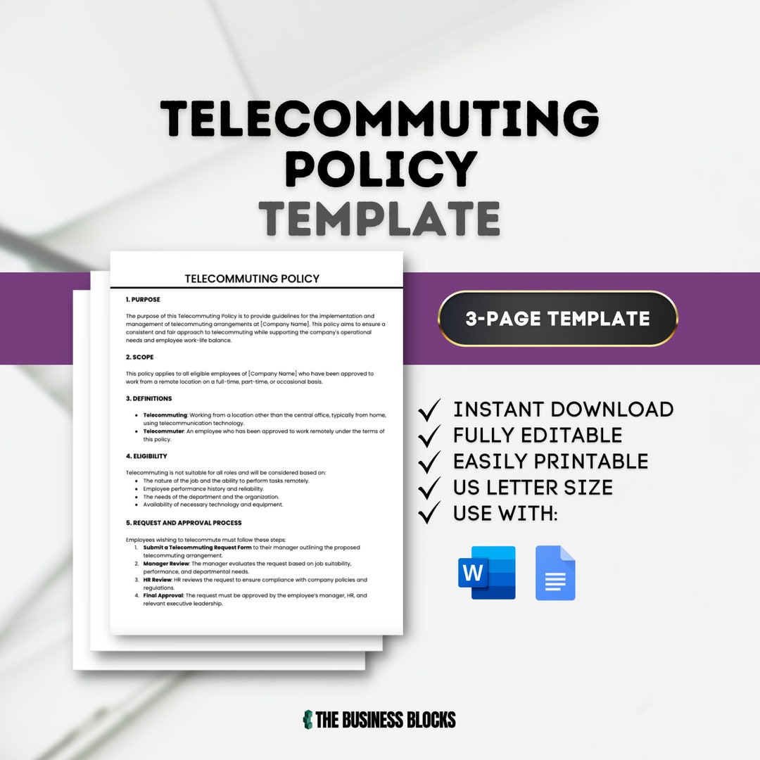 Policy Template Remote Work Policy Work From Home Policy