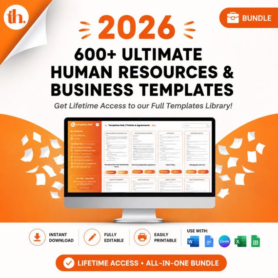 HR Templates Hub: 600+ HR Forms, Employee Handbook, Onboarding (Digital Download)