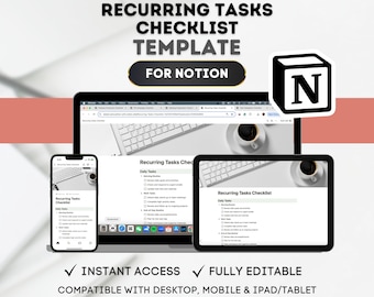 Notion Recurring Tasks Checklist Template: Daily & Weekly Task Management (Digital Download)