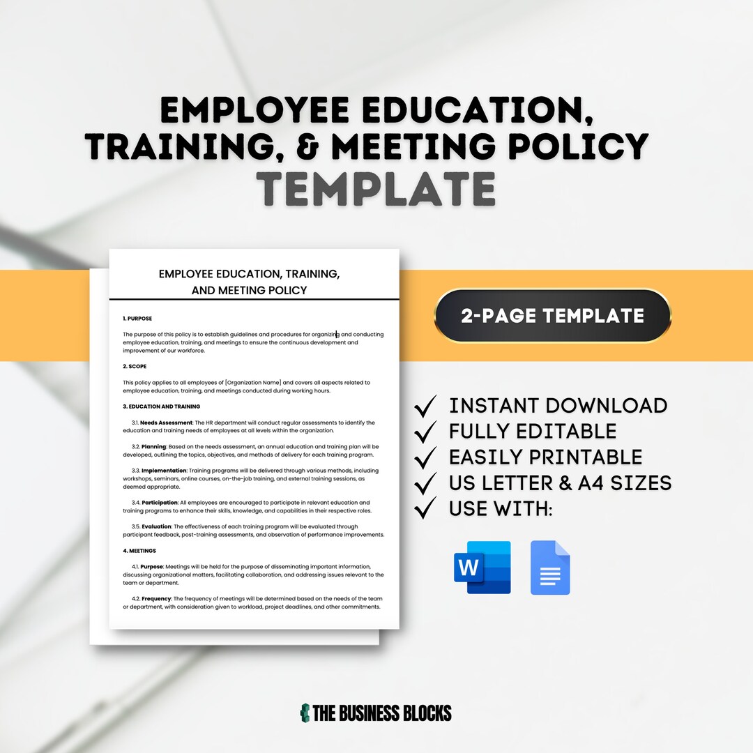 Employee Education, Training, and Meeting Policy Template Employee ...