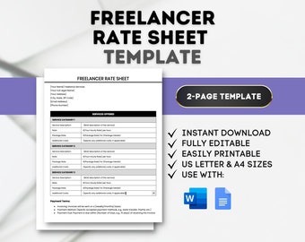 Freelancer Rate Sheet Template: Editable Pricing Guide (Google Docs, MS Word)