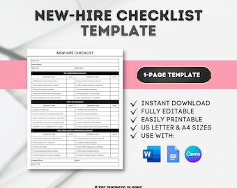 New Hire Checklist Template: Employee Onboarding HR (Canva, Google Docs, Word)