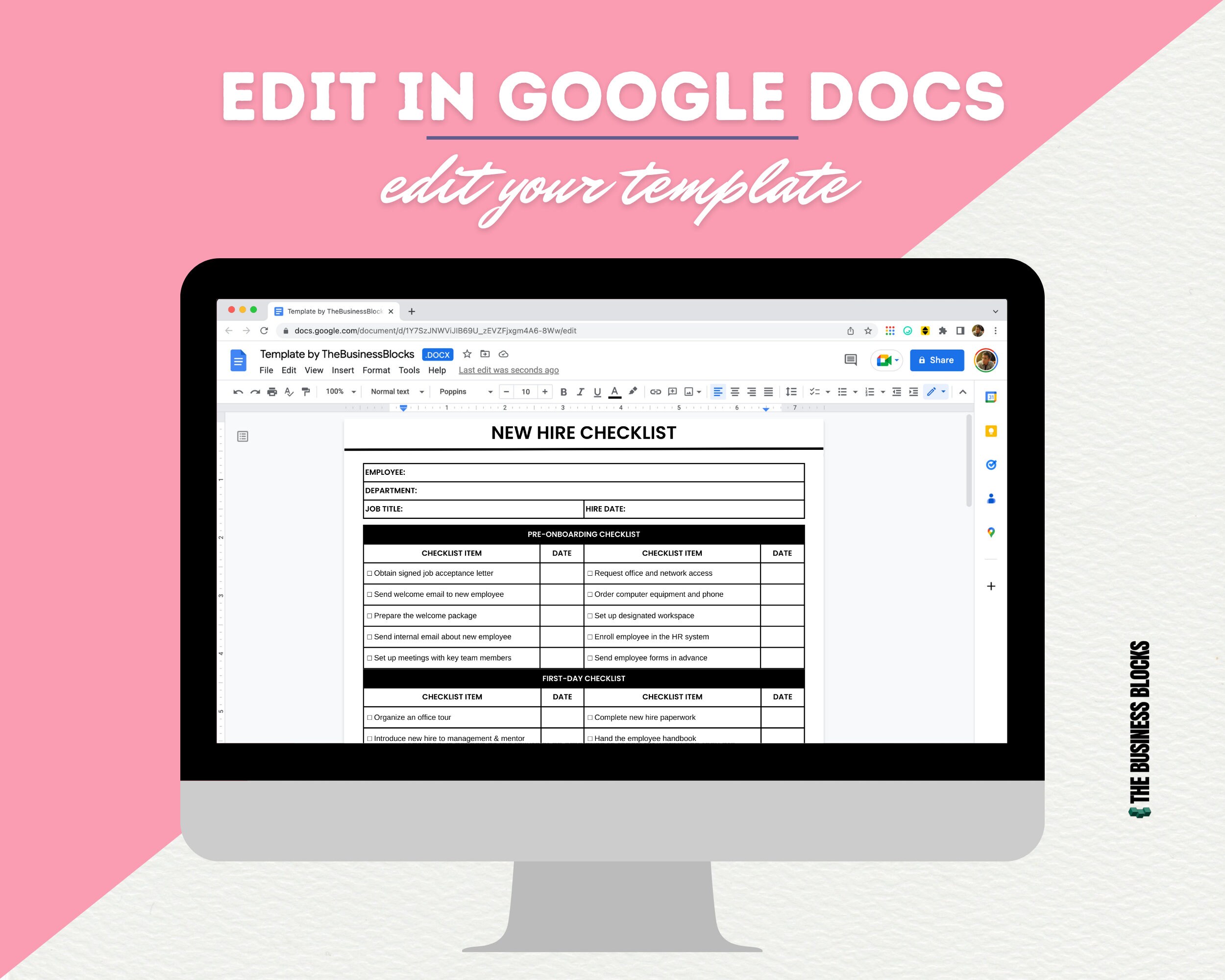 New Hire Checklist Template: Employee Onboarding HR (canva, Google Docs ...
