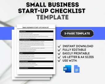 Small Business Start-Up Checklist Template Business Launch Checklist New Business Checklist Startup Planning Template Small Business Guide