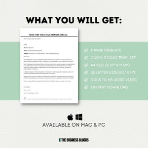 New Hire Welcome Memorandum Template: Employee Onboarding (google Docs ...