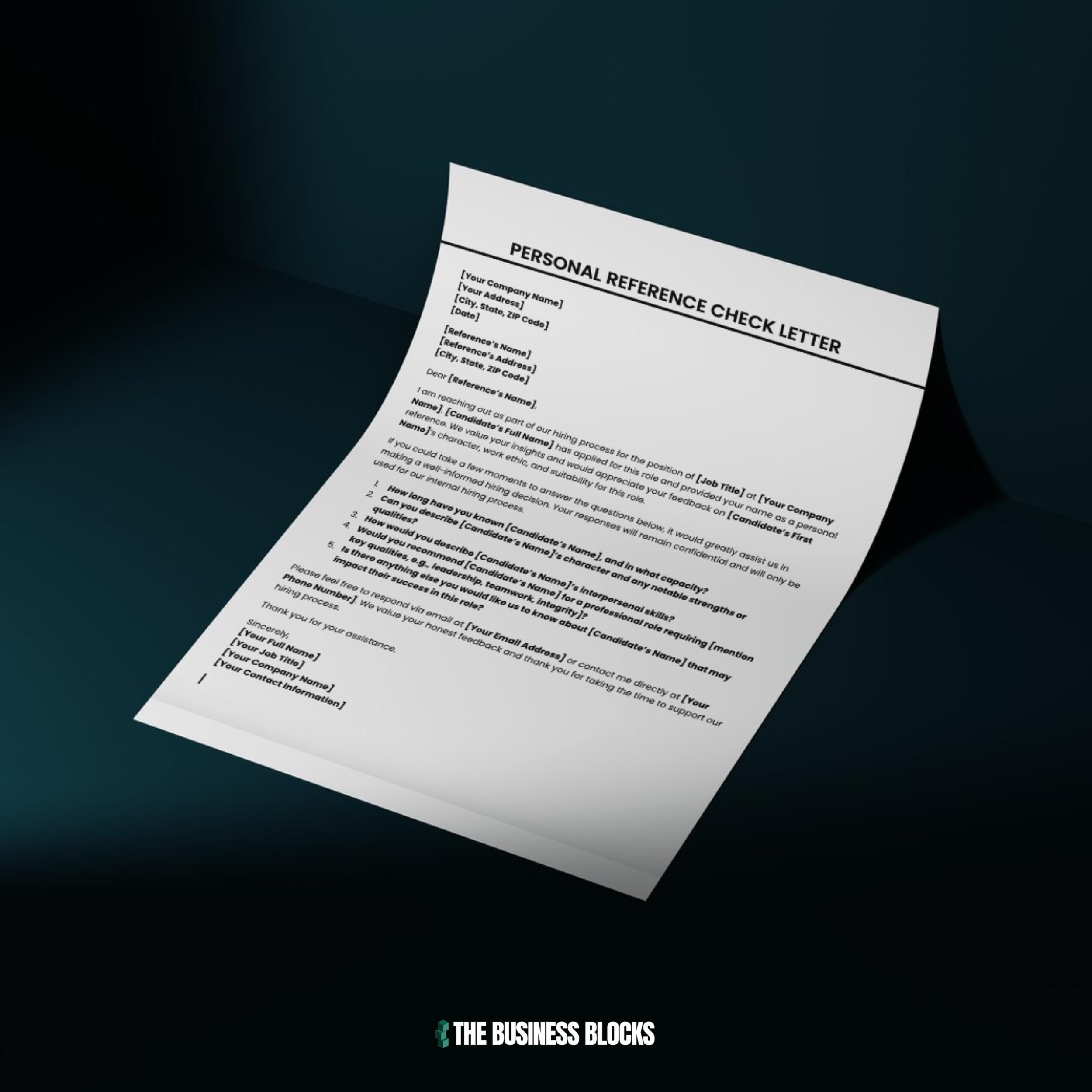 Personal Reference Check Letter Template (google Docs, MS Word) - Etsy
