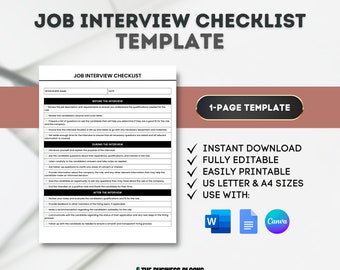Sjabloon checklist sollicitatiegesprek: vragen en gids voor sollicitatiegesprekken (digitale download)