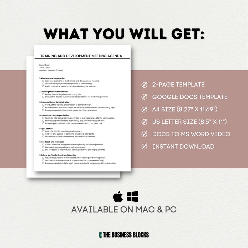 Training Meeting Agenda Template Editable HR Development (digital