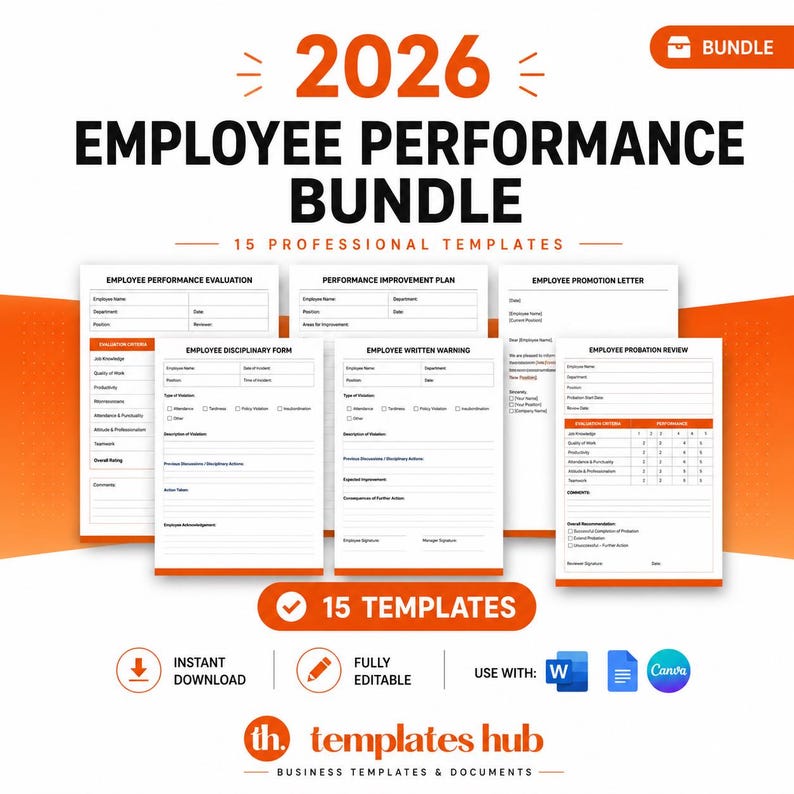Employee Performance Review Templates: HR Evaluation Forms (Digital Download) image 1