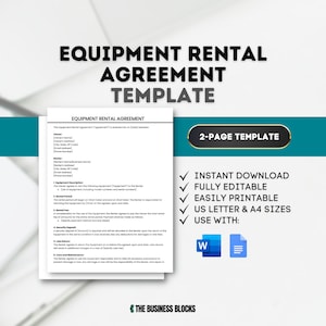 Equipment Rental Agreement Template Equipment Rental Contract Rental Agreement for Equipment Rental Terms and Conditions Equipment Lease
